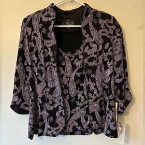 Alex Evenings 90’s Women's Black and Purple Two-Piece Top Set, Size Small